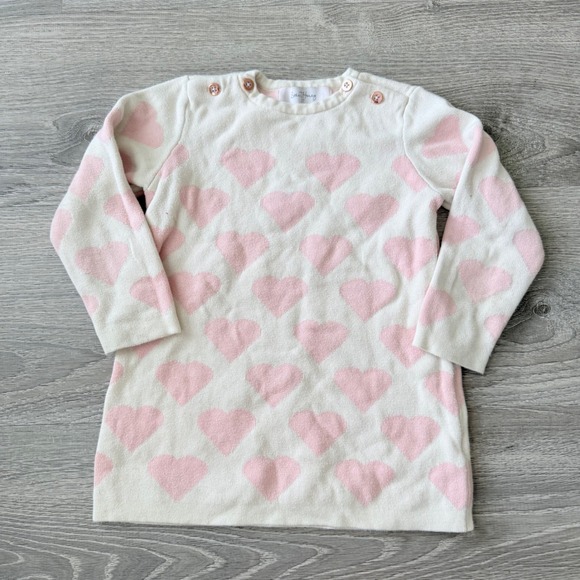 SweetHoney Other - SweetHoney Toddler Girls 3T Pink Heart Knit Long Sleeve Sweater Dress Cream‎